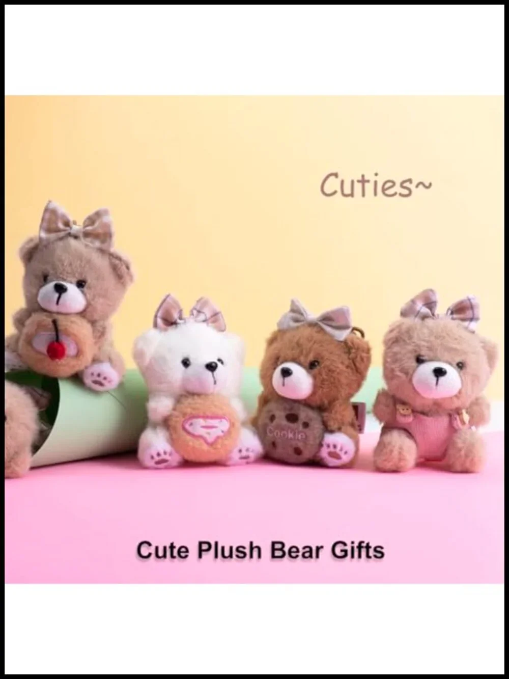Plush Bear Keychain Bag Charm with Nylon Cord Strap - Cute Gift